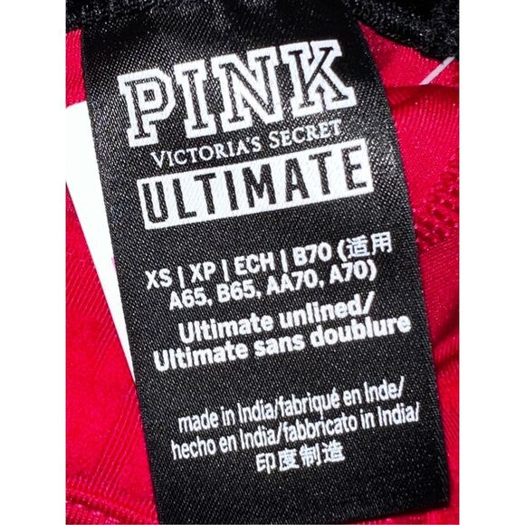 NWT PINK Victoria's Secret Ultimate Sports Stretch Bra Red With Gold Stars XS - Picture 6 of 7